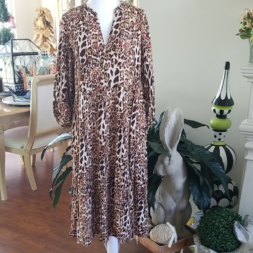 Gibson Latimer Animal Print Long Sleeve Dress
